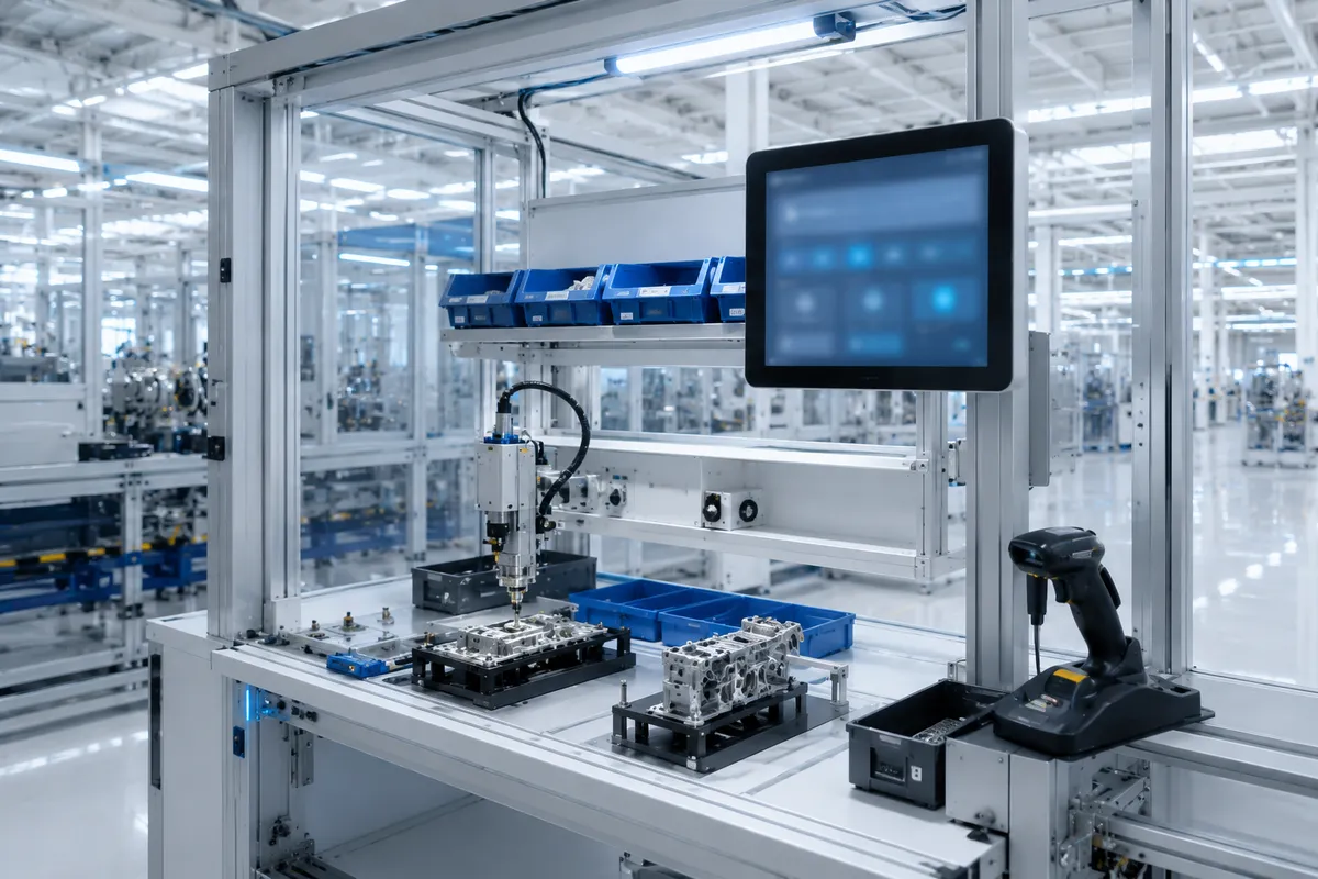 Assembly line stations with serialized production tracking displays